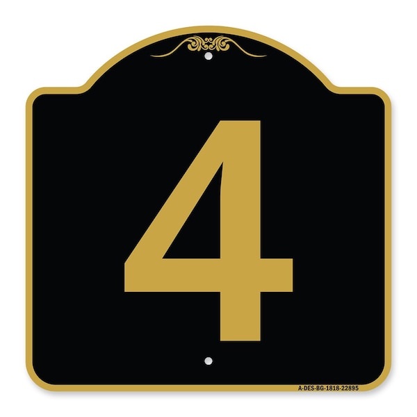 Signmission Designer Series Sign-Sign W/ Number 4, Black & Gold Aluminum Sign, 18" x 18", BG-1818-22895 A-DES-BG-1818-22895 - main